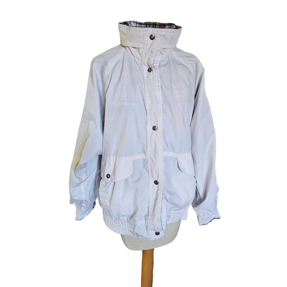 vintage IZZI 1985 Reversible Jacket‎ size Medium snap button rain hood plaid wht - Picture 2 of 16